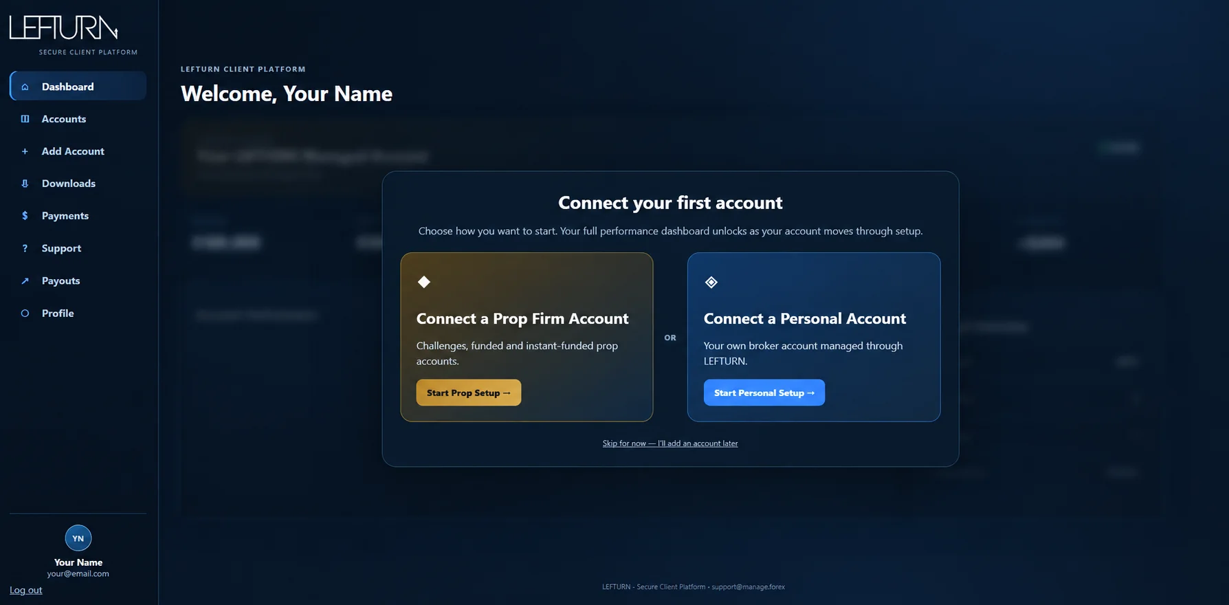 LEFTURN first-login portal preview